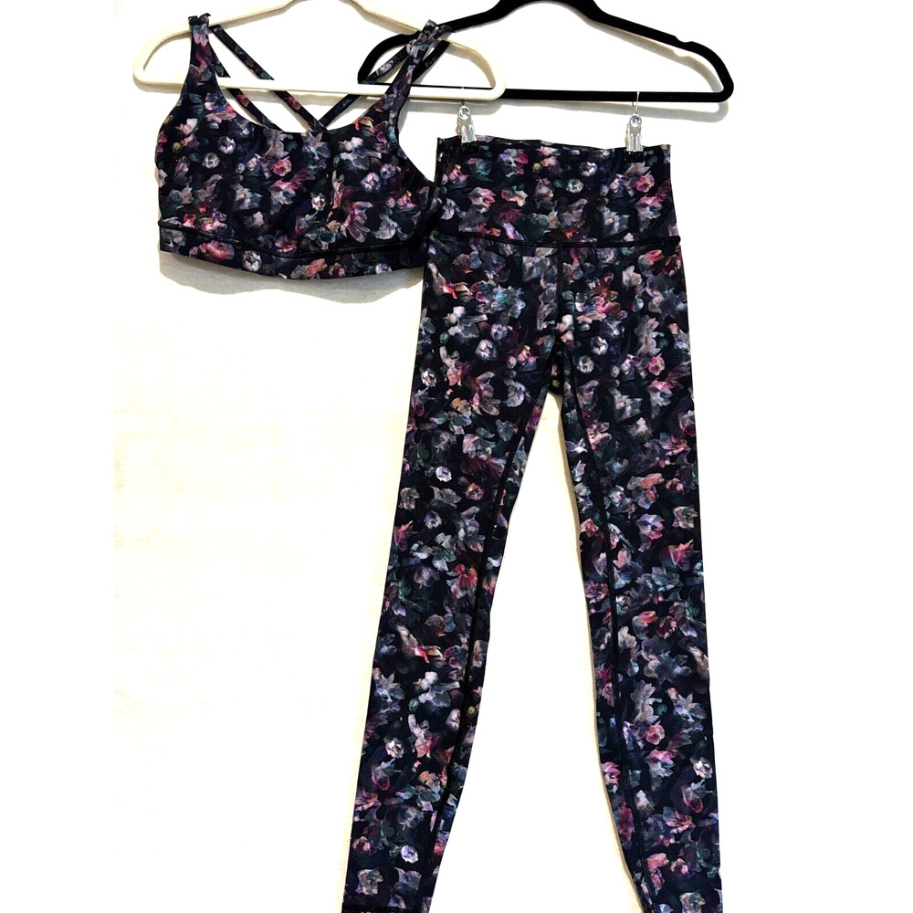 Lululemon Women’s Wunder Under HR Leggings & bra set Floral 28” size 6 & 8